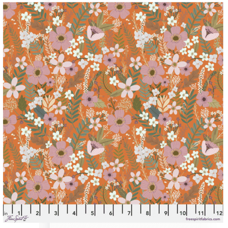 Free Spirit Mia Charro Autumn Friends Floral Mist Mango Cotton Fabric By Yard