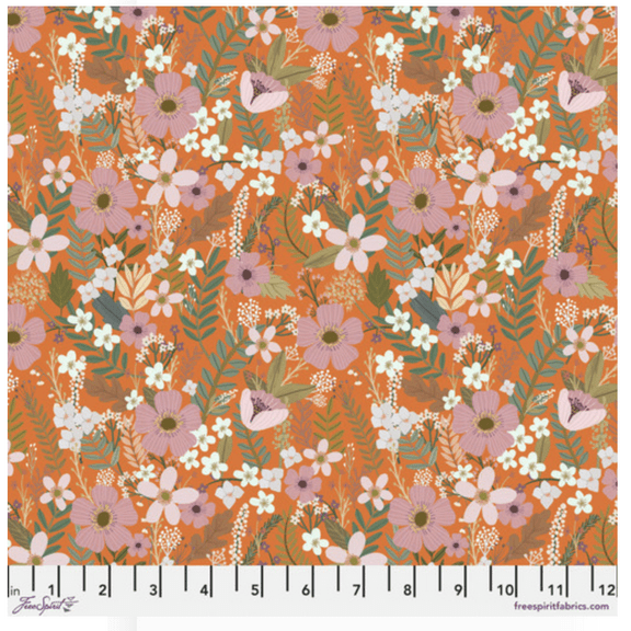 Free Spirit Mia Charro Autumn Friends Floral Mist Mango Cotton Fabric By Yard