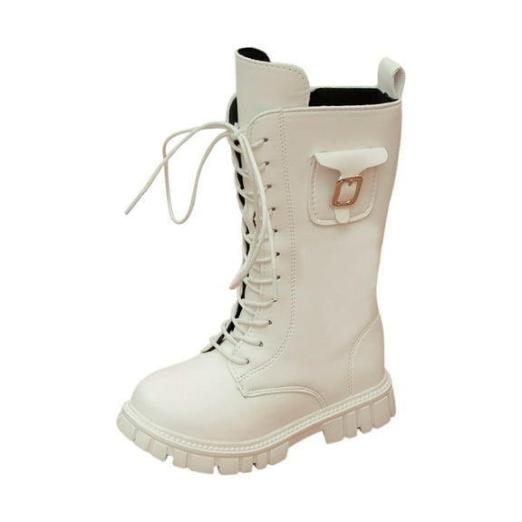 REDARER Girls Long Boots, Lace Up Princess Boots with Side Zipper, Comfortable Flat Sole Soft PU Upper for Casual Wear,Size:11.5-12 Years