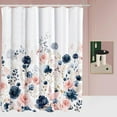 thumbnail image 2 of Aesthetic Navy Pink Rose Floral Shower Curtain Sets, Watercolor Gold Flowers Leaves Bathroom Decorative 71x71 Inch Polyester Waterproof Fabric Bath Curtain with Hooks, 2 of 6