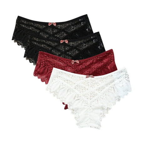 String Bikini Panties Lace Thongs for Women  Seamless Ladies Thong Briefs Underwear Lace Panties Plus Size Underpant Lace Thongs for Women 4 Pack Period Underwear for Women White L