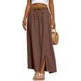 thumbnail image 2 of Women's Cotton Linen Midi Skirt Casual A Line Flowy Swing Elastic High Waist Midi Skirts Casual Beach Party Skirt Coffee L, 2 of 5