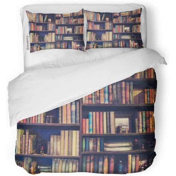 FMSHPON 3 Piece Bedding Set Law Blurred Many Old Books on Bookshelf in Library Bookstore Literature Shelf Knowledge Twin Size Duvet Cover with 2 Pillowcase for Home Bedding Room Decoration