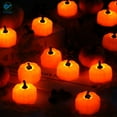 thumbnail image 6 of Deago 12 Pack Halloween Pumpkin Tea Lights, Battery Operated LED Tealights, Jack-O'-Lantern, Small Orange Flickering Tea Lights Candles for Halloween, Fall Festival Decorations, 6 of 10