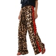 thumbnail image 2 of Women's Casual Pants Drawstring Leopard Print Color Block Side Striped Straight Leg Wide Leg Loose Pants Yellow L, 2 of 7
