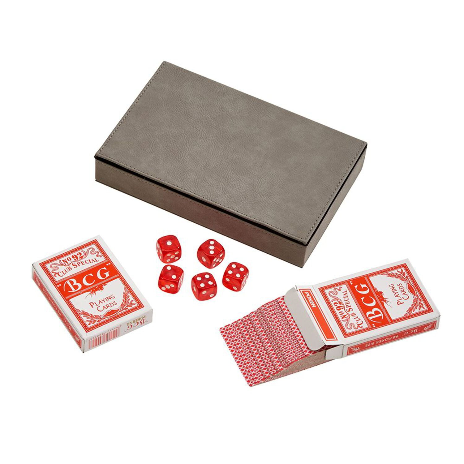 Grey Leatherette 5 Dice and 2 Card Deck Set QGM21731