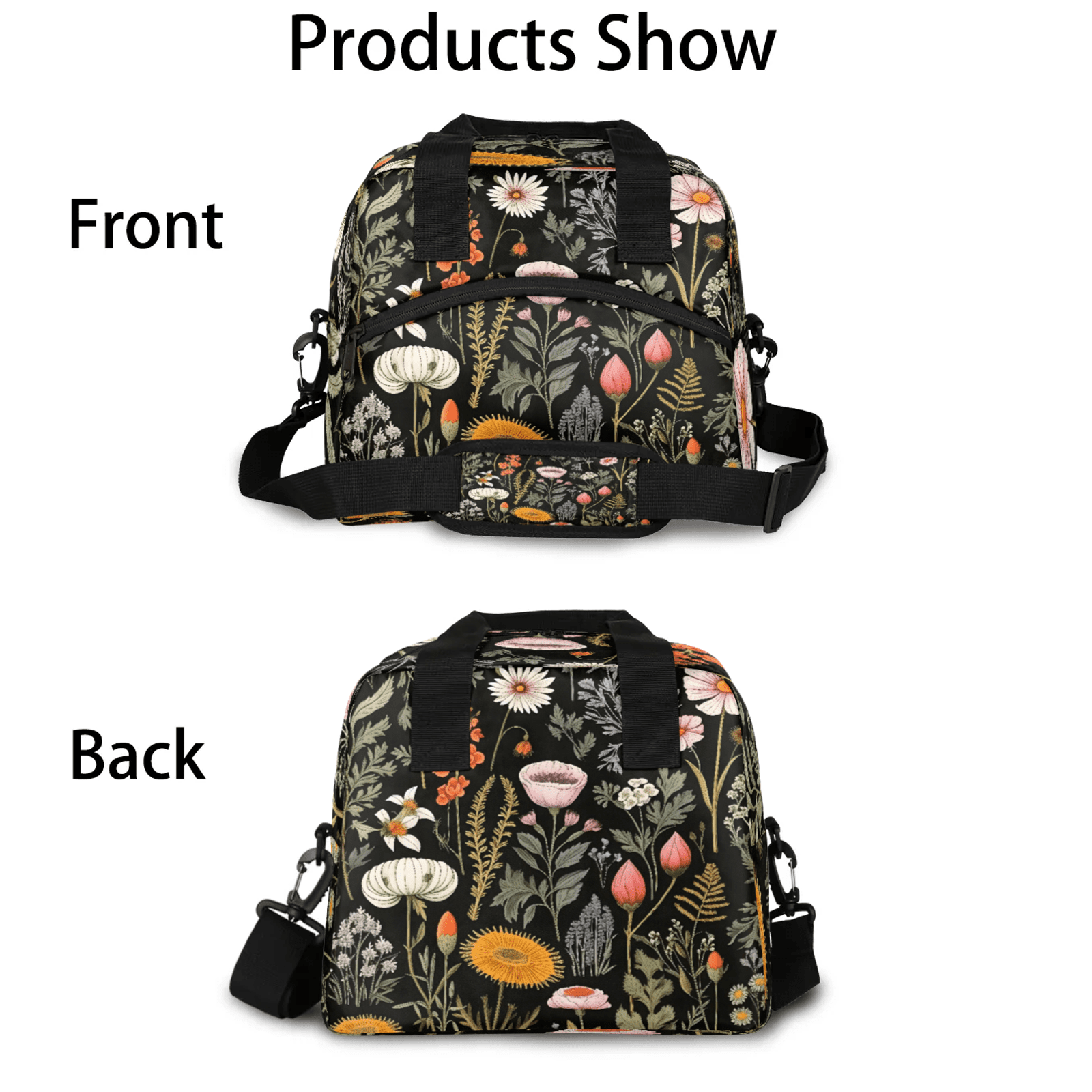 Herdesigns Wildflower Floral Flower Insulated Lunch Bag for Women Men Adult, Reusable Insulated Cooler Lunch Box Lunch Tote Bag for Work Picnic Beach