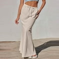thumbnail image 6 of Yucgh Women's Solid Color Fishtail Split Skirt with Elastic Waist & Side Pockets, Swing Maxi Skirt, Casual Linen Blend Beach Skirt for Summer,Khaki,2XL, 6 of 7