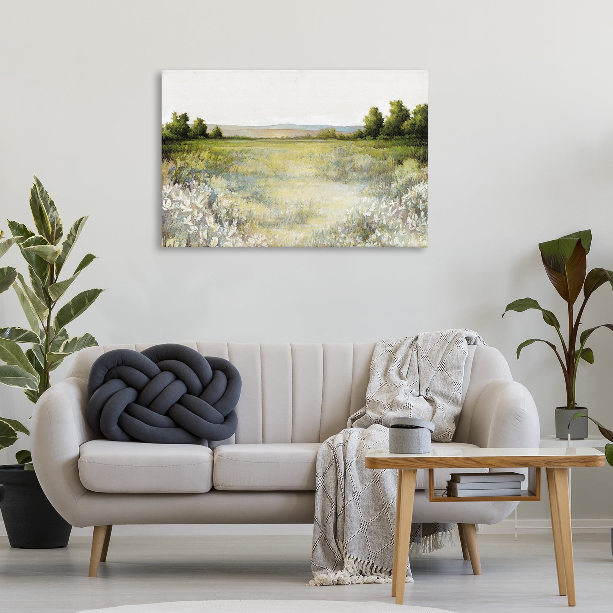 Stupell Industries White Flowers Meadow Landscape & Nature Painting Wrapped Canvas Art Print Wall Art, 36 x 24
