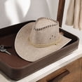 thumbnail image 5 of Joernso Western Cowboy Hat with Windbreak Rope for Men, Wide Brim Linen Sun Hat for Outdoor Travel, Halloween Cosplay Costume, Breathable Fedora Hats for Party, 5 of 8