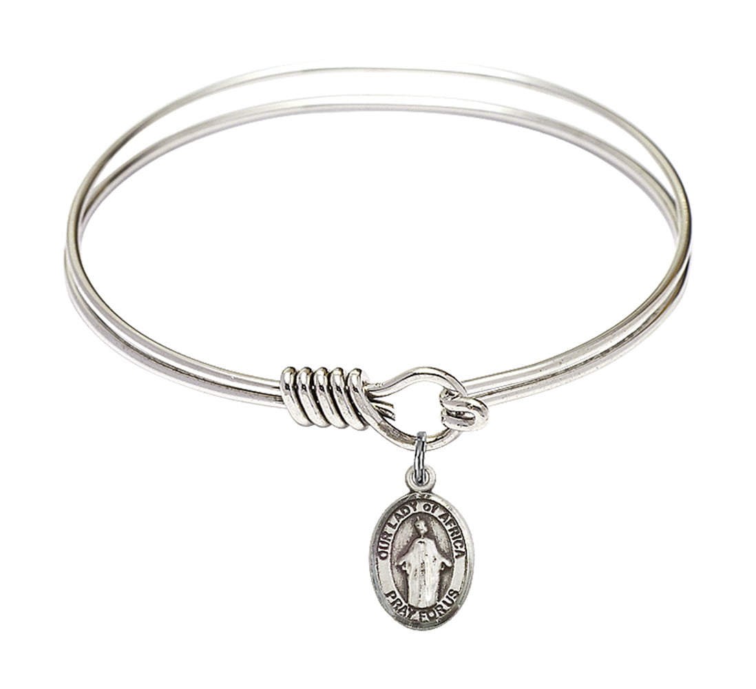 Bonyak Jewelry Round Eye Hook Bangle Bracelet w/Our Lady of Africa in Sterling Silver