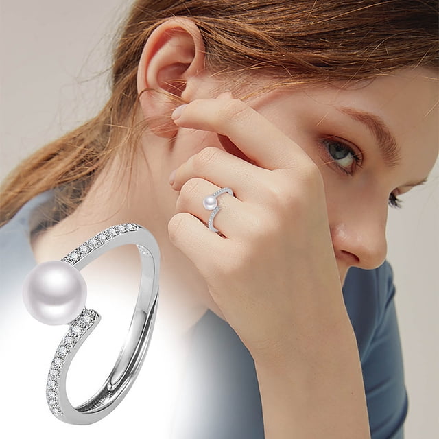 SMihono Diamond Pearl Ring Female 14K Gold Rose Gold Pearl Ring Home Decoration on Clearance