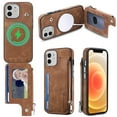 thumbnail image 1 of ELEHOLD for iPhone 12 Pro / 12 Multi-Functional Wallet Case,Premium PU Leather with Card Holders Zipper Storage Magnetic Case MagSafe Compatible Support Wireless Charging Full Protective Case,brown, 1 of 8