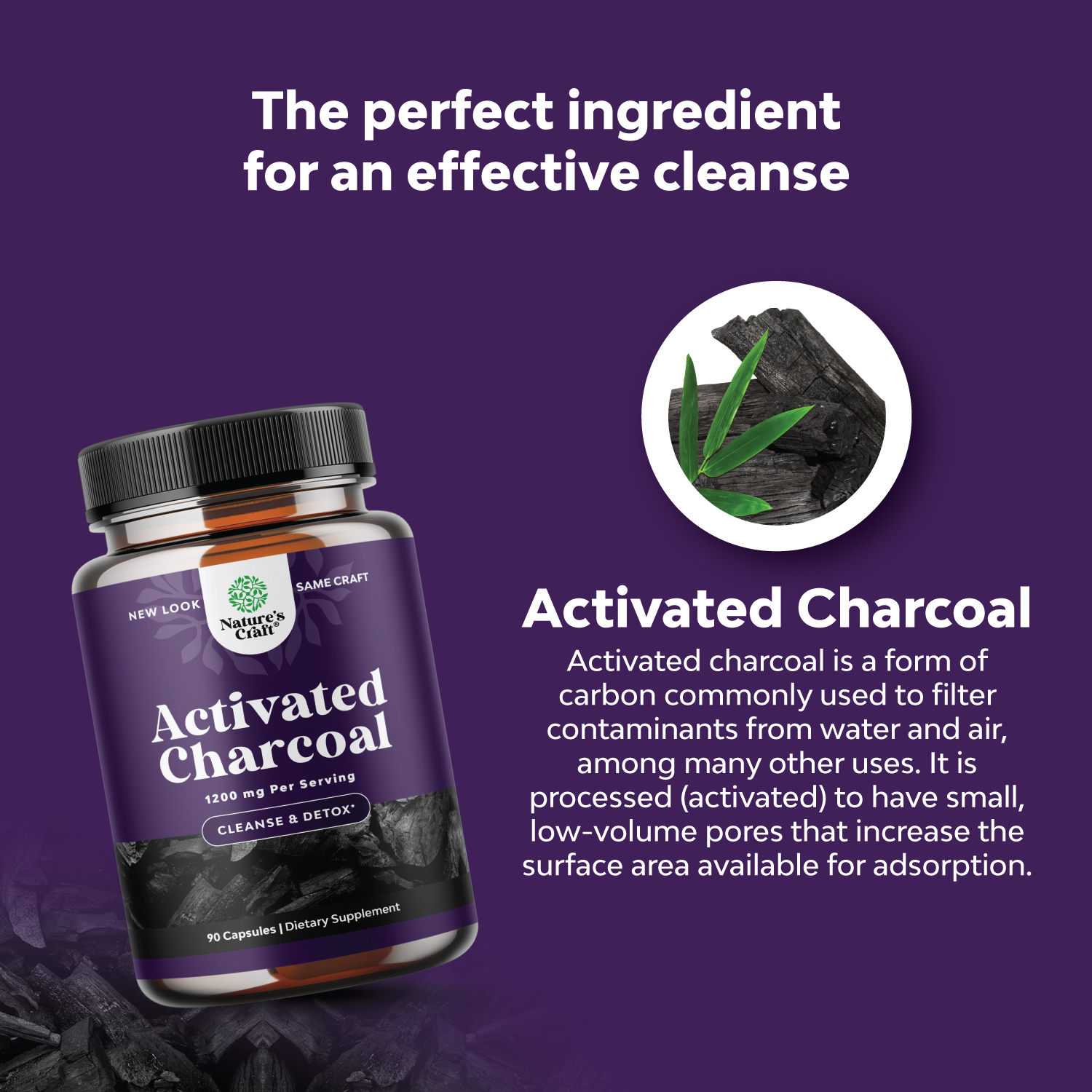 Cleanse and Detox Activated Charcoal Capsules - Purifying Detox Pills with  1200mg per serving Coconut Charcoal Powder for Bloating Relief and Body