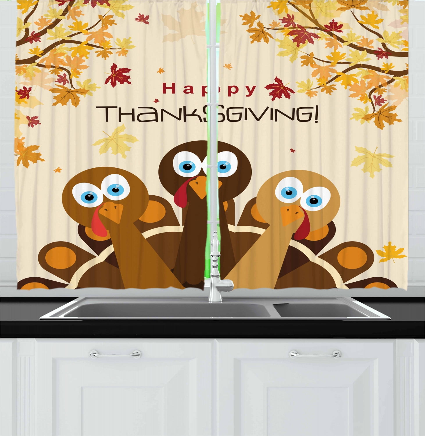 Turkey Curtains 2 Panels Set, Happy Thanksgiving with ...