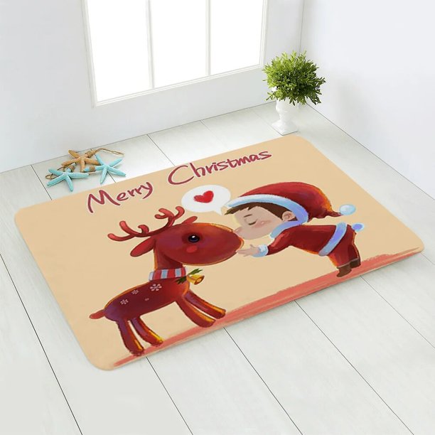 Decoración de Navidad y Año Nuevo, alfombra de bienvenida para puerta, suelo antideslizante para baño, estampado de ciervos de Papá Noel para el hogar