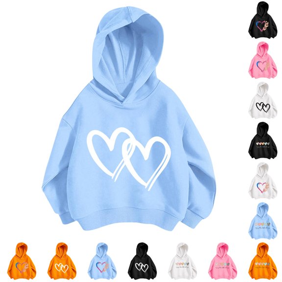 LINGLANG Girls Preppy Heart Hoodie Sweatshirt Graphic Pullover Casual Loose Sweat Shirt with Pockets