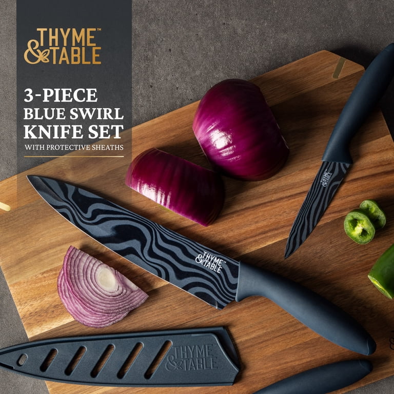 Thyme & Table 3-Piece Stainless Steel Blue Swirl Knife Set with