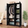 thumbnail image 2 of Wirrytor Wooden Black 6 Doors with 6 Storage Drawers Freestanding Armoire Wardrobe Clothing Rod, Large Capacity Wardrobe Cabinet in Black, 2 of 6