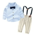 thumbnail image 2 of Atogsazn Toddler Dress Suit Baby Boys Long Sleeve Clothes Sets Bow Ties Shirts + Suspenders Pants Outfits B-Light Blue 7-8 Years, 2 of 9