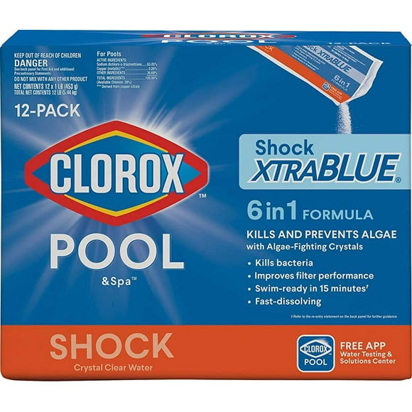 clorox PoolSpa 33512cLX Pool Choc XtraBlue (12 Sacs de 1 Lb), Pack de 12, Blanc
