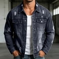 thumbnail image 2 of Ripped Denim Jackets for Men Washed Vintage Distressed Loose Workwear Jacket with Pockets Spring Summer Style High Street Cool And Edgy Denim Clothing, 2 of 8