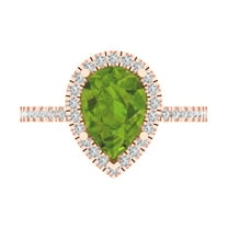 2.38 ctw with Simulated Diamond Halo Accents Anniversary Ring for Women | Pear Cut Natural Peridot | Hyperallergenic Solid 18K Rose Gold