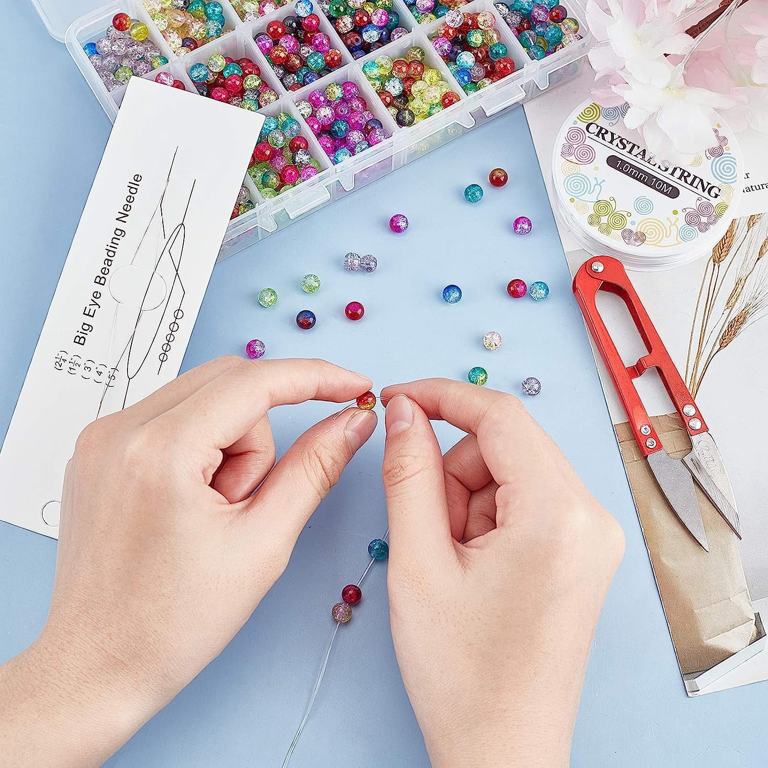 PH Glass Beads 6mm 1350pcs 18 Colors Waist Beads for Jewelry Making with Scissors Elastic Thread Beading Needles for Christmas Tree Decoration Colorful