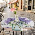 thumbnail image 4 of Purple Lavender Fitted Tablecloth with Elastic Edged, Round Table Cloth for Dining Table, Spring Floral Daisy Butterfly Leaves Gray Waterproof Oil Proof Table Cover for Indoor Outdoor 36"-44", 4 of 8