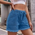 thumbnail image 5 of Aloohaidyvio Shorts for Women,Womens Summer Solid Color Drawstring Frenulum Leisure Pocket Jeans Denim Pants Casual Shorts, 5 of 5