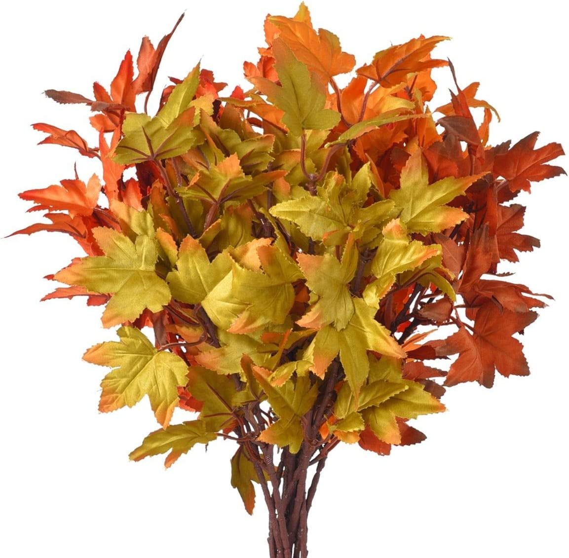 8Pcs Mixed Color Artificial Maple Leaves Branches Fake Fall Bushes ...