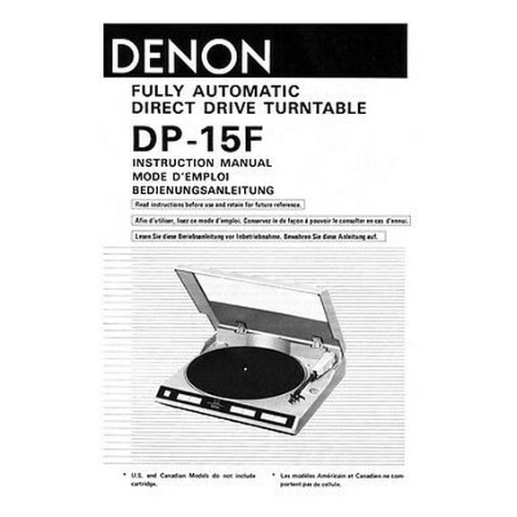 Instruction Manual ONLY for Denon DP-15F Turntable Owners Manual REPRINT