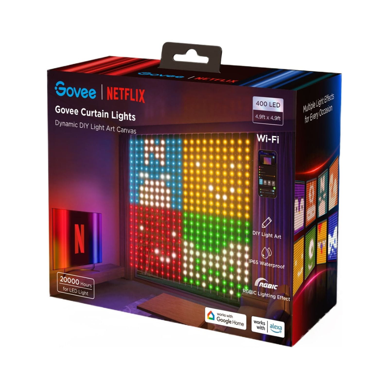 Govee Netflix RGBIC Indoor Curtain Lights 4.92x4.92ft with 400 LED Leads