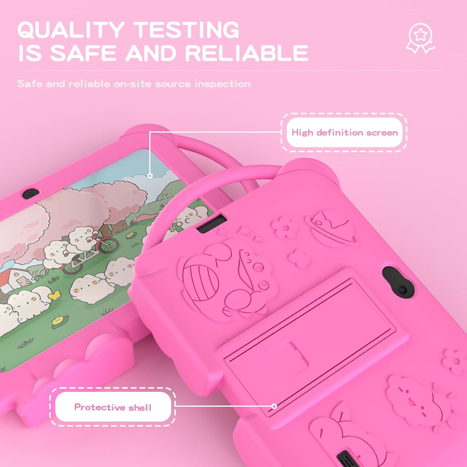 Kids Tablet 7 inch, Android 12 Tablet for Kids, 4GB RAM 32GB ROM, 512GB Expandsion, with Parental Control, Google Certified Toddler Tablet, WiFi, Bluetooth, Dual Camera with Silicone Case