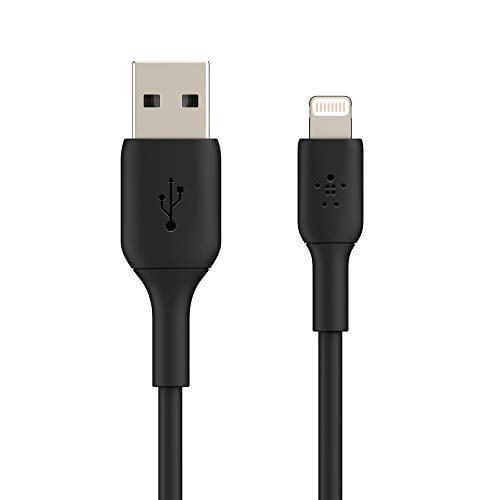 Belkin BoostCharge USB-A to Lightning Cable - (6.6ft/2M) MFi Certified, Soft, Flexible Fast-Charging Cable, Lightning iPhone Charger Cord for iPhone 14 & Earlier Series, iPad 9th Gen & AirPods Black, BEL A-LIGHTNING CABLE 2M BLK