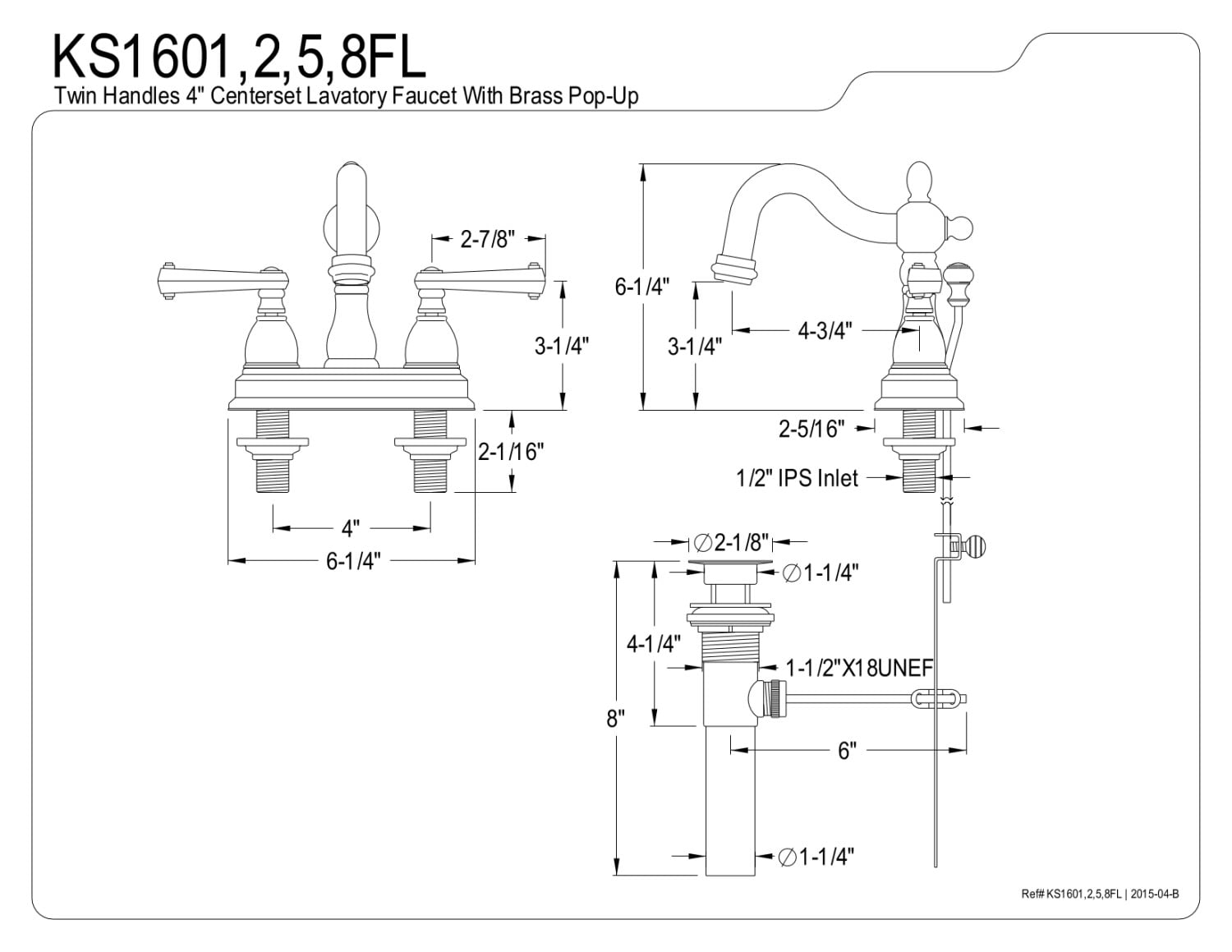 Kingston Brass KS1601FL 4 in. Centerset Bathroom Faucet, Polished Chrome
