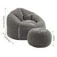 thumbnail image 7 of Adult-Sized Bean Bag Sofa Chair with Ottoman, High-Pressure Foam & Padded Backrest for Living Room, Bedroom, Dorm, Apartment – Durable Super Fiber Cover, Grey, 7 of 7