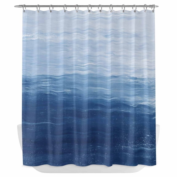 Xipuska Navy Blue Ombre Shower Curtain - Water Repellent Fabric Shower Curtains Washable, Modern Abstract Art Ocean Oil Painting Decorative Polyester Cloth Bathroom Curtains Modern Bath Decor 72"x72"