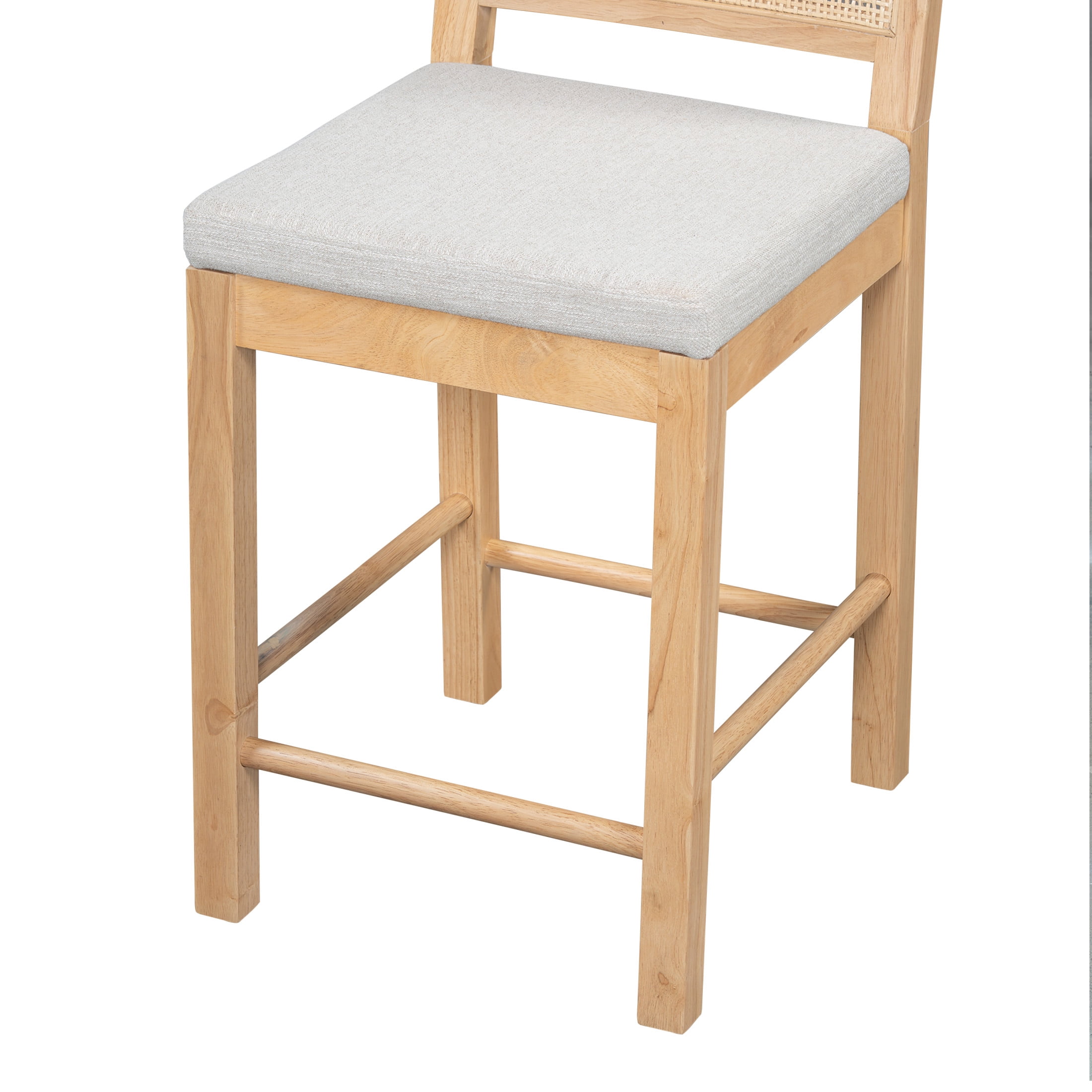 Christopher Knight Home 24.5" Counter Stools, Natural Wood Frame, Rattan Woven Back, Gray Cushion, Set of 2