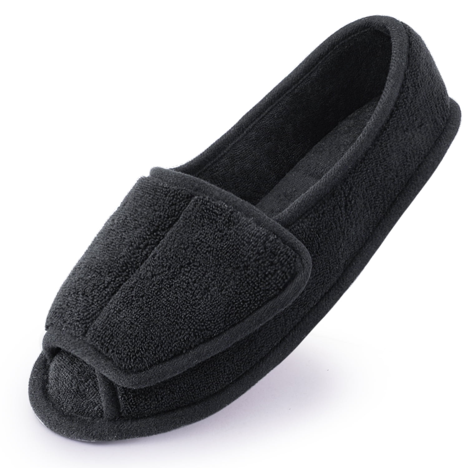 Diabetic Slippers for Women Memory Foam Arthritis Edema Adjustable Open Toe Swollen Feet House Shoes, Black 6