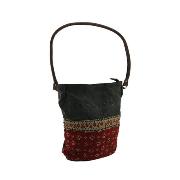 Zeckos Red and Grey Quilted Canvas Shoulder Bag w/Leather Handle