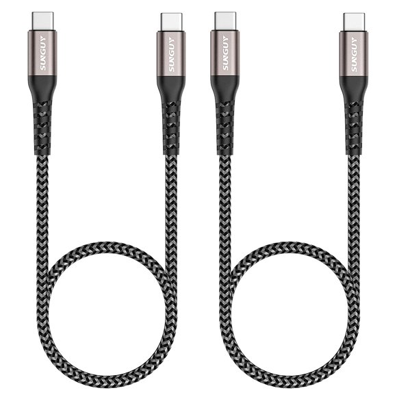 USB C to USB C Cable 1ft [2 Pack], SUNGUY 100W USB C PD Cable Fast Charging USB Type C 2.0 Nylon Braided Compatible