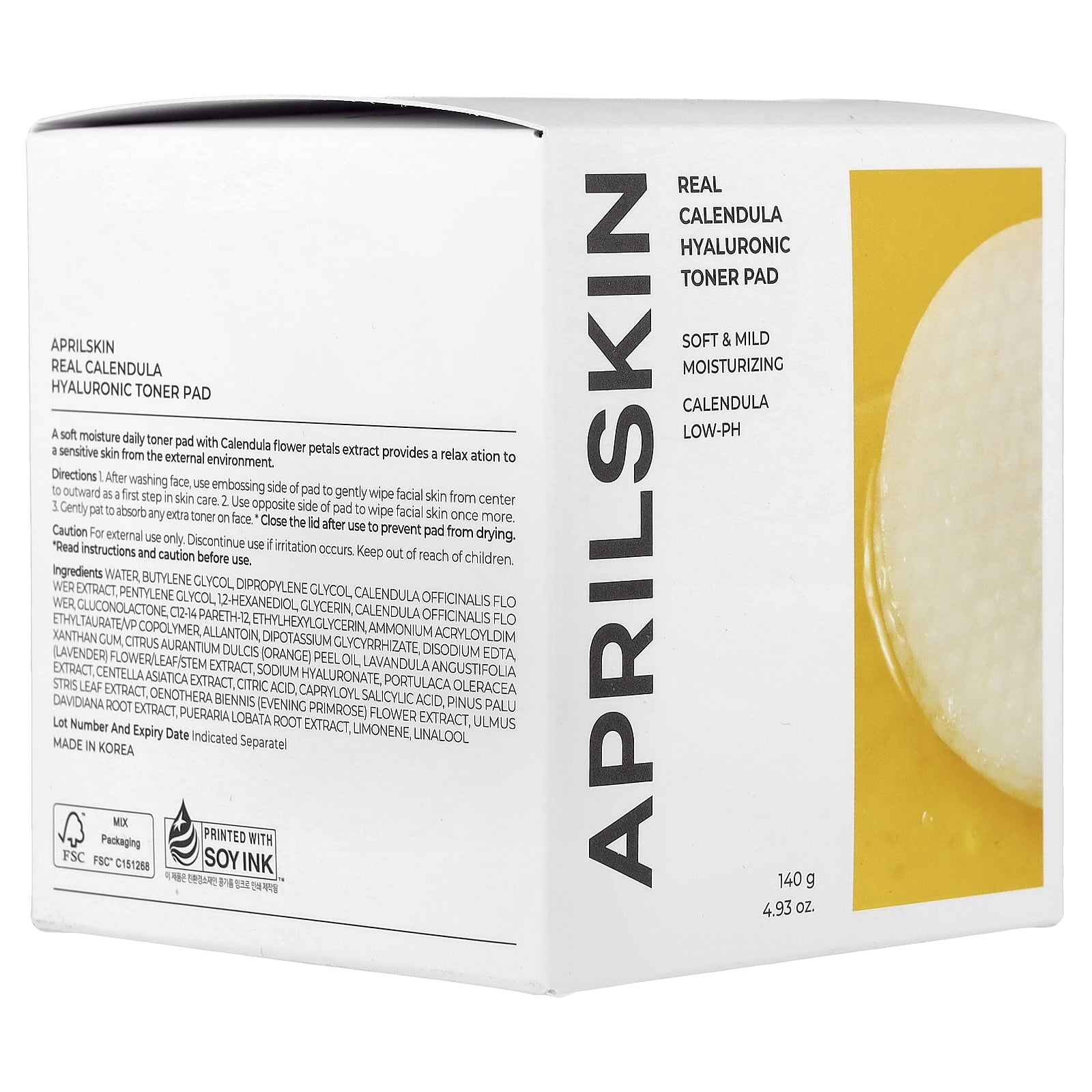 April Skin Real Calendula Hyaluronic Toner Pad, 4.93 oz (140 g)