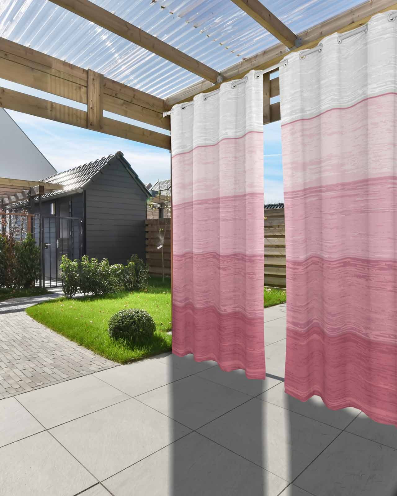 Pink Ombre Outdoor Curtains for Patio, Farmhouse Vintage Wooden Striped Privacy Drapes Grommet Waterproof Outside Curtains for Porch/Cabana/Balcony 54"x 108", 1 Panel