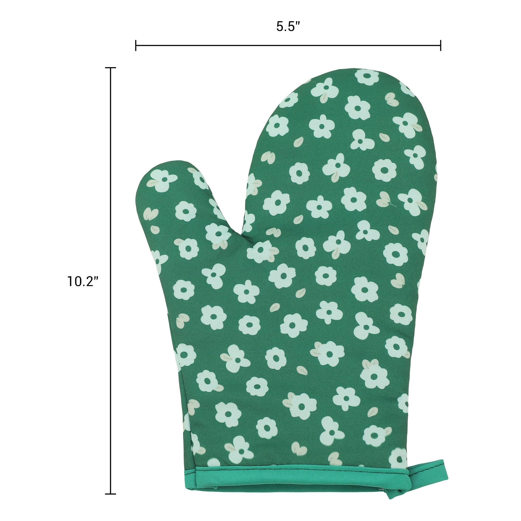 Unique Bargains Soft Heat-Resistant Cotton Oven Mitts 2 Pcs Green 10.2x5.5 Inch