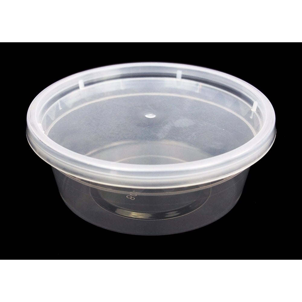 Clear Microwavable 8oz Deli Containers w/Lids, Rigid Recyclable Plastic