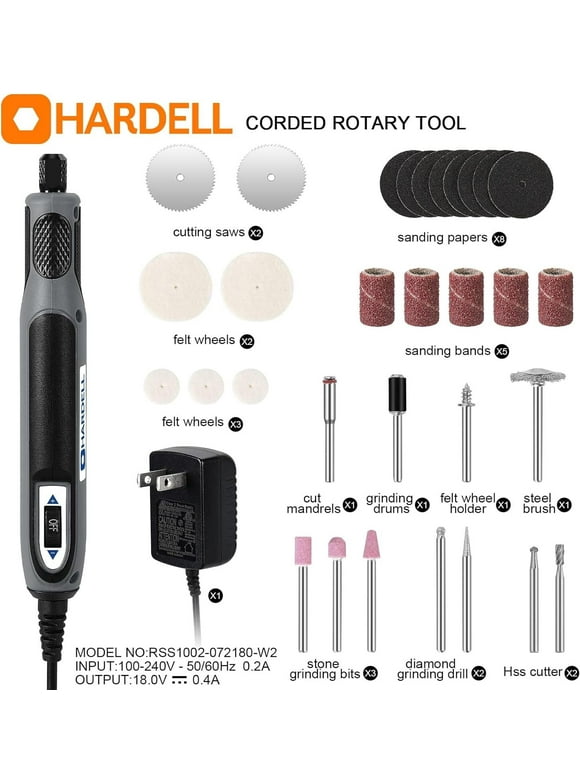 HARDELL 18V Mini Rotary Tool, Corded Rotary Tool, 4-Speed, Multi-Purpose Rotary Tool Kit with 31 Accessories for Engraving, Drilling, Sanding, Grinding, Polishing, Carving, Etching, DIY Crafting