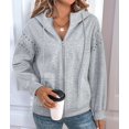thumbnail image 4 of Womens Zip Up Hoodies Oversized Sweatshirt Long Sleeve Fleece Jackets Coat Workout Light Gray M, 4 of 9
