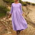 thumbnail image 2 of Women Vacation Cotton Linen Maxi Dress Summer Casual 3/4 Sleeve Crewneck T-shirt Dresses Trendy Loose Comfy Soft Outfits, 2 of 6