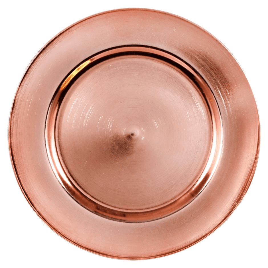 Metallic Rose Gold Plastic Charger Plates, 13 in.; Set of 4 pieces